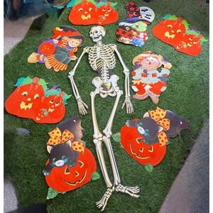Vintage RARE Beistle Halloween Die Cut Decorations Skeleton Witch Cat Lot 9pc